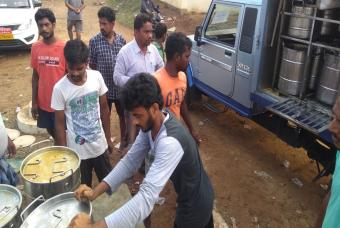 Unloading food for distribution
