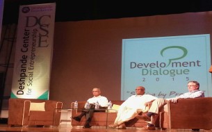 Narayana Murthy and Madhu Pandit Dasa at Development Dialogue 2015